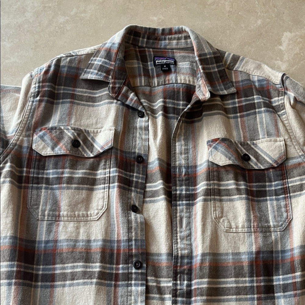 Patagonia Men's Plaid Button-Down Shirt - Cream, Gray, Brown